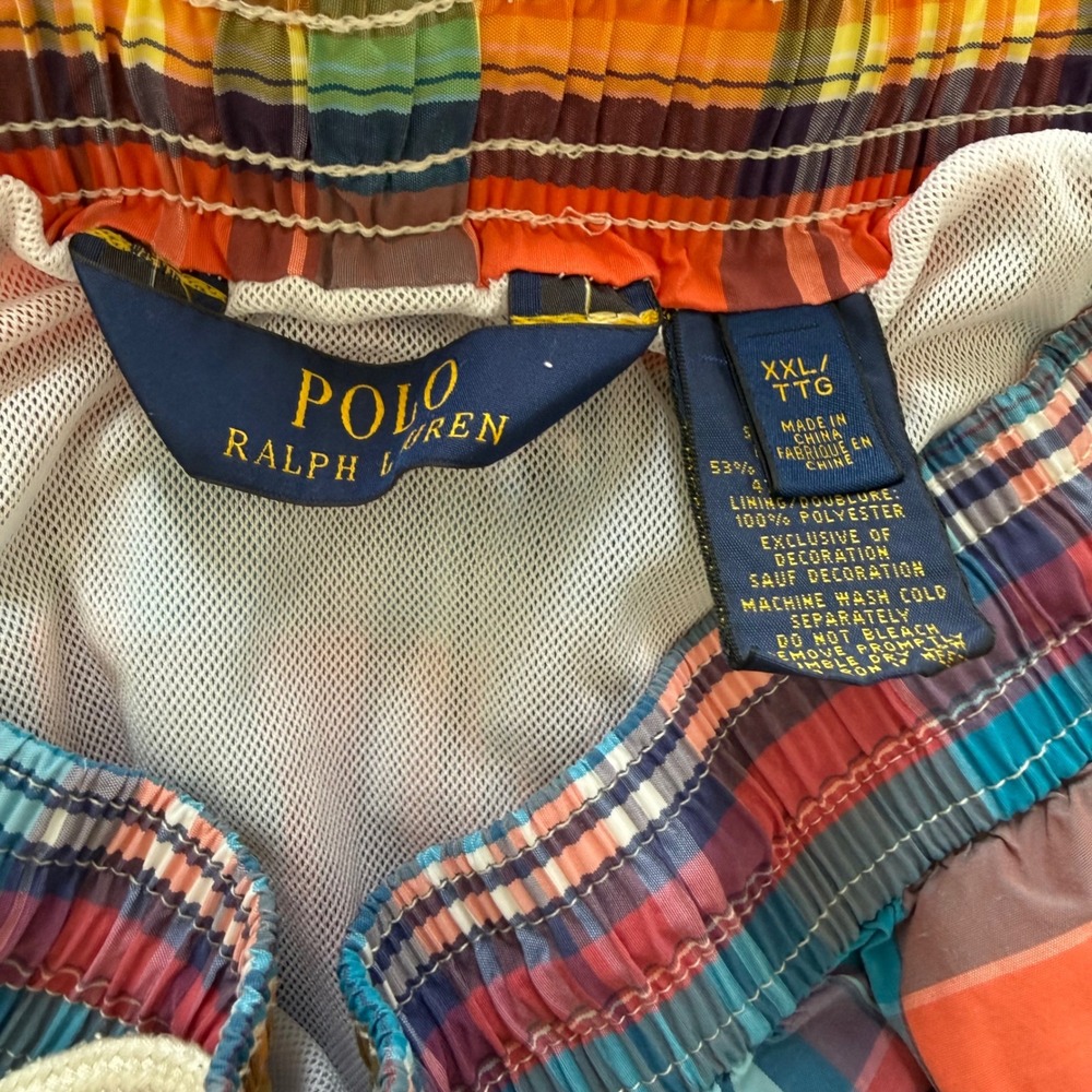Polo Ralph Lauren Mens XXL Plaid Swim Trunks Multi Color Madras Mesh Lined Pony - Picture 4 of 9